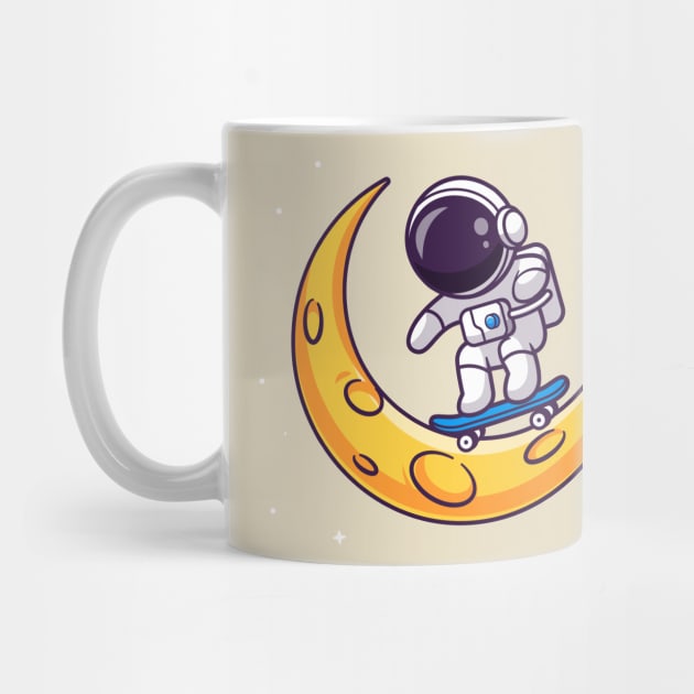 Cute Astronaut Playing Skateboard On Moon Cartoon by Catalyst Labs